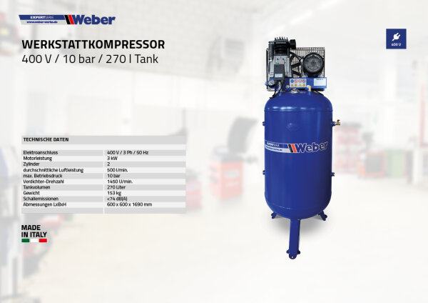 Werkstattkompressor 400 V / 10 bar / 270 l Tank - , 1.4
