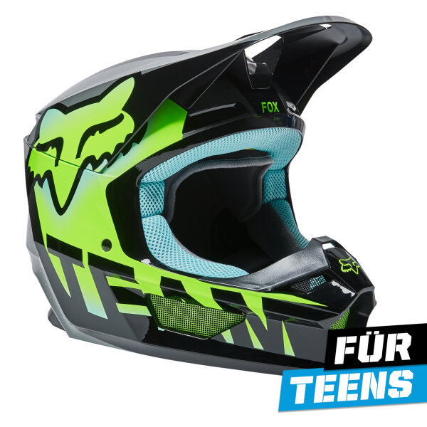 FOX V1 TRICE Helm Teens schwarz/grün/blau