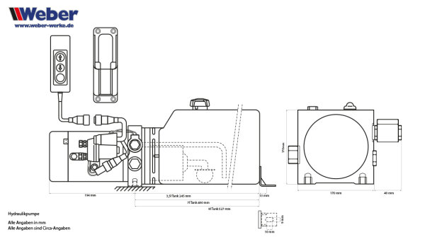 ASPIRA Hydraulikpumpe 12V 1,5kW HP12W2 3L Tank Max. Druck