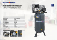 Werkstattkompressor 400 V / 11 bar / 270 l Tank